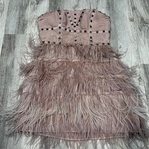 Bebe pink blush feather dress
